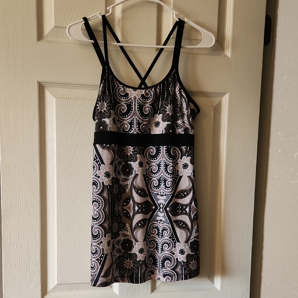 Prana Black and Cream Floral Top
